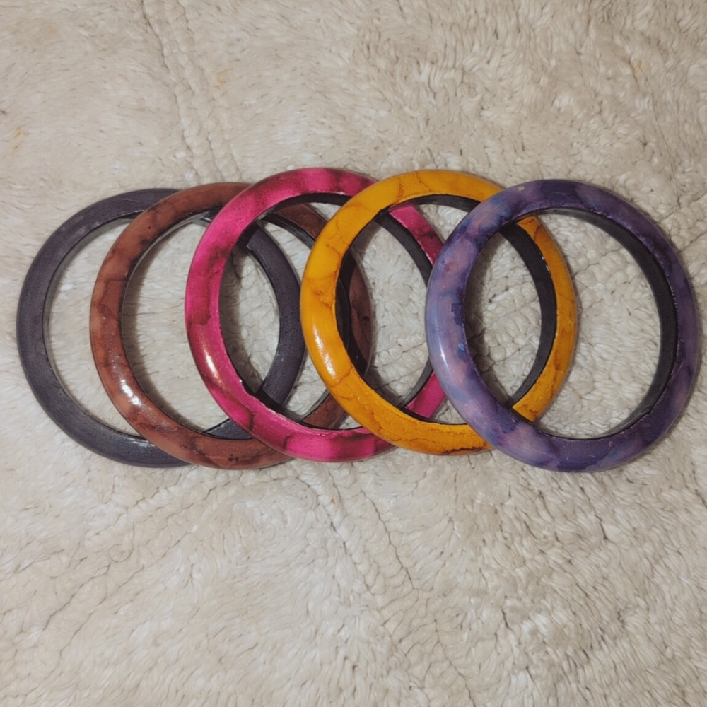 Set of 5 Chunky Resin Bangle Bracelets – Retro Y2K Statement Jewelry